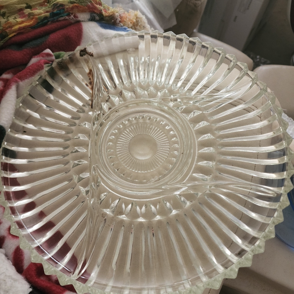 Vintage Sawtooth Platter, Glass Serving Plate, 5-Section Serving Platter, Indian